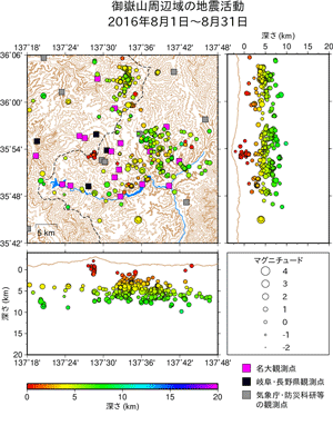 御地震活動/2016年8月1日〜8月31日
