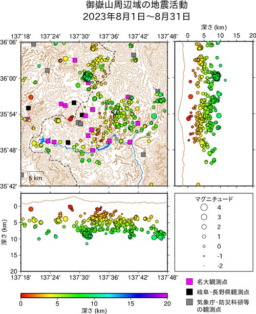 御嶽山周辺域の地震活動/2023年7月1日〜7月31日