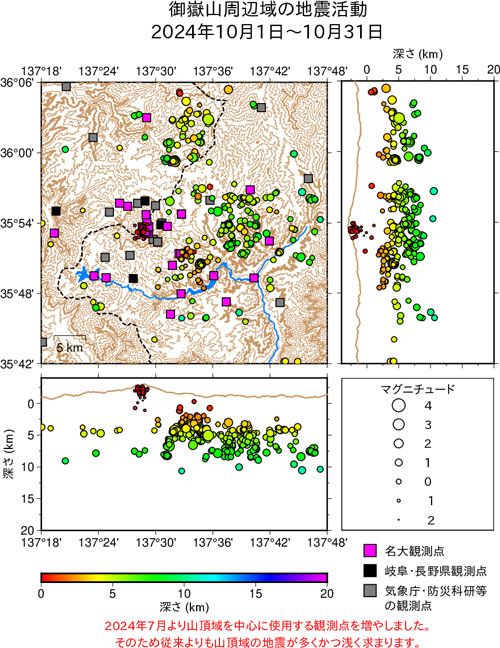 御嶽山周辺域の地震活動/2024年10月1日〜10月31日