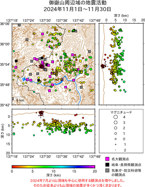 御嶽山周辺域の地震活動/2024年10月1日〜10月31日